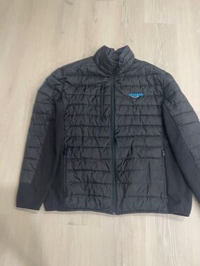 Amazon Men’s Black Quilted Puffer Jacket with Blue Logo